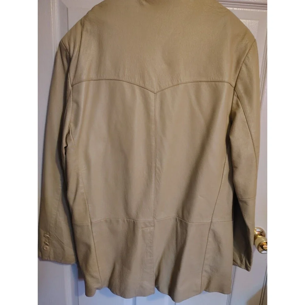 Vintage EXIT U.S.A. Mens Beige Leather Blazer Jacket, Solid, Size L